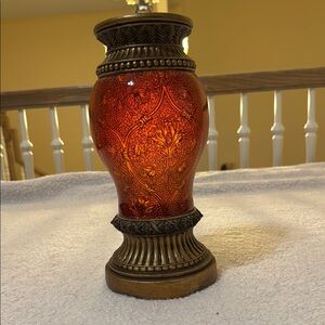 Elegant Dark Orange Glass Vase with Intricate Design